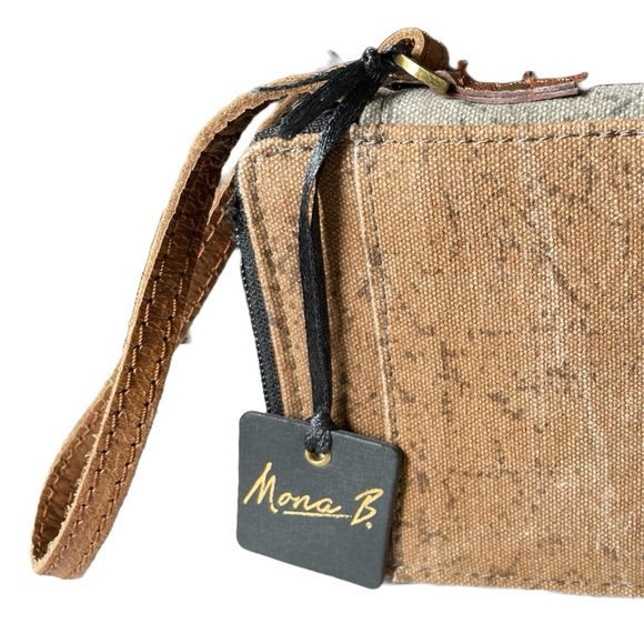 Mona B. Cruiser Bike Upcycled Canvas Wristlet Wallet w Vegan Leather Trim - Picture 7 of 8